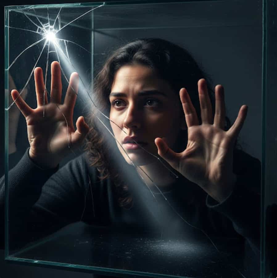 فردی که در یک دیوار شیشه‌ای نامرئی گیر افتاده است